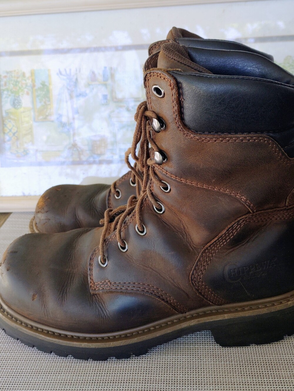 Chippewa "Hador 8" 8" Dark Brown Leather Steel Toe Logger/Work Boots. Size 10M